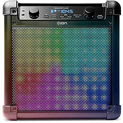 ION Audio Tailgater Flash 2-way Bluetooth Rechargeable Speaker with Sound Reactive LED Dynamic Light Show Mode Includes Microphone, Black Finish