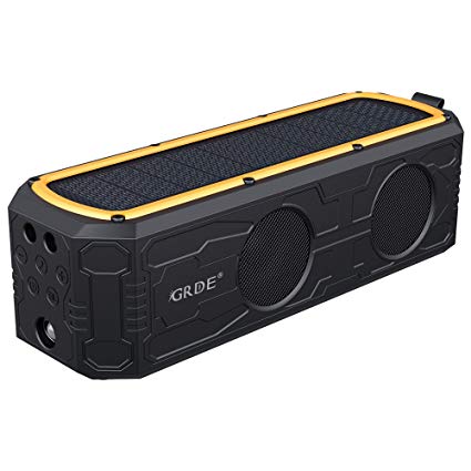 Solar Bluetooth Speaker, GRDE Portable Wireless Bluetooth Speaker with 4400mAh Power Bank, 55 Hour Playtime, Dual Driver Speakers with Mic, Superior Stereo Sound with Bass, IPX5 Water Resistance