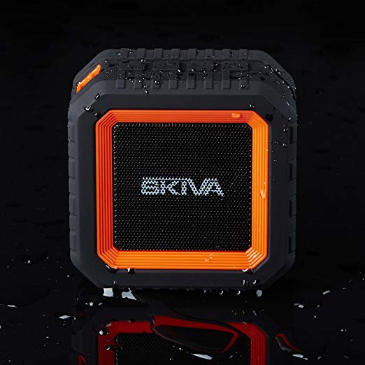 Skiva SoundCube Waterproof Bluetooth Speaker with 12 Hours Playtime (Portable / Wireless / IP65 Splashproof / 2200mAH / Microphone) for iPhone X 8+, Samsung Galaxy [Color: Orange Black] [Model:SP104]
