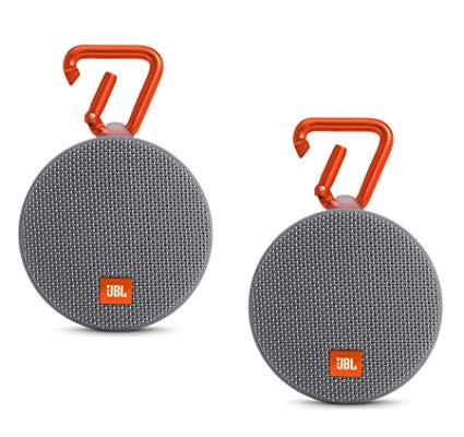 JBL Clip 2 Waterproof Portable Bluetooth Speaker Pair (Gray/Gray)