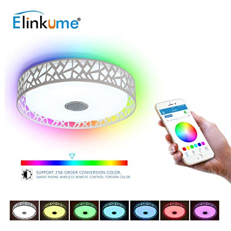ELINKUME Music LED Ceiling Light, High Sound Quality Speaker + Bluetooth Control via Smart Phone APP (W Ceiling Light)
