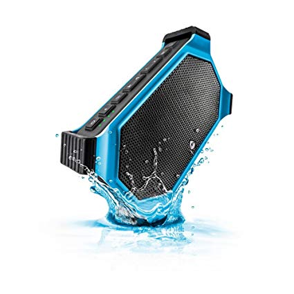 ECOXGEAR EcoSlate Rugged and Waterproof Wireless Bluetooth Speaker (Blue) with Carabiner and Car Adapter and LED Flashlight with 3 Levels / Integrated Siri Voice Control for Iphone IPAd Ipod Touch