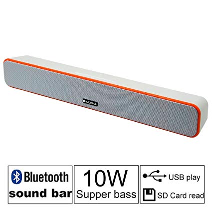 Bluetooth Sound Bar Speaker,Besteye Indena 10W 2.0 Channel Portable Stereo Speakers Wireless Sound Bar Speaker for Iphone/Samsung/PC/Tablet White+Orange Mini Sound Bar Speaker