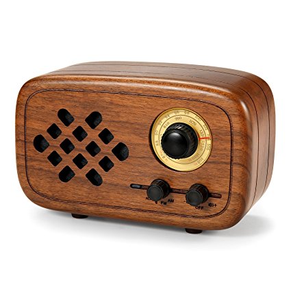 Rerii Handmade Walnut Wood Portable Bluetooth Speaker, Bluetooth 4.0 Wireless Speakers with Radio FM/AM, Nature Wood Home Audio Bluetooth Speakers with Super Bass and Subwoofer