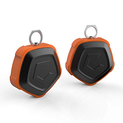 Cobble Pro [2-Pack] True Wireless Stereo NFC One Tap Pairing Portable Sporty Outdoor Bluetooth Speaker 4.2,Strong Bass/Punchy Sound/IP 67 Waterproof/Shockproof/Built-in 2000mAh Power Bank,Black/Orange