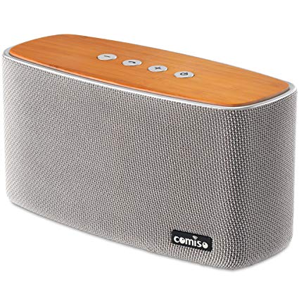 COMISO 40W Bluetooth Speakers, Dual-Driver Wireless Bluetooth Home Stereo Speaker with HD Sound Bold Bass, Bamboo Wood Speaker with 20 Hours Playtime for Echo Dot, iPhone, Samsung, iPad (Grey)