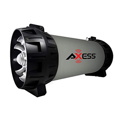 AXESS SPBT1065 Portable Bluetooth Speaker with Built-in Dancing LED Lights and Subwoofer, Gray