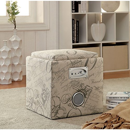 Designer Bluetooth Speaker Sofa Ottoman Storage AUX DC Square White Grey