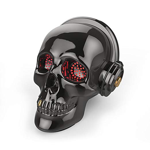 Skull Bluetooth Speaker SADAN LED Wireless Skeleton Speakers Super Bass Stereo Sound Cool Design with Eyes Light for Halloween Unique Gift Home Party Traveling&Outdoor (Gray)