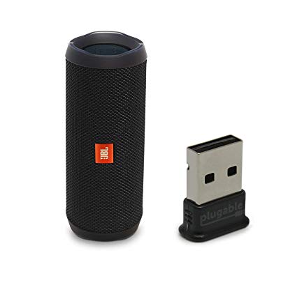 JBL Flip 4 Portable Bluetooth Wireless Speaker Bundle with USB Bluetooth Adapter - Black
