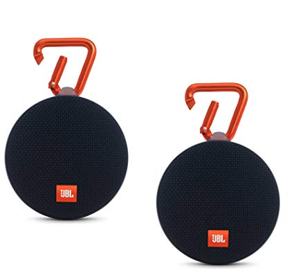 JBL Clip 2 Waterproof Portable Bluetooth Speaker Pair (Black/Black)