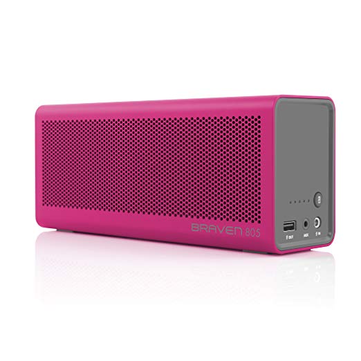 BRAVEN 805 Portable Wireless Bluetooth Speaker [18 Hour Playtime] Built-In 4400 mAh Power Bank Charger - Magenta/Gray