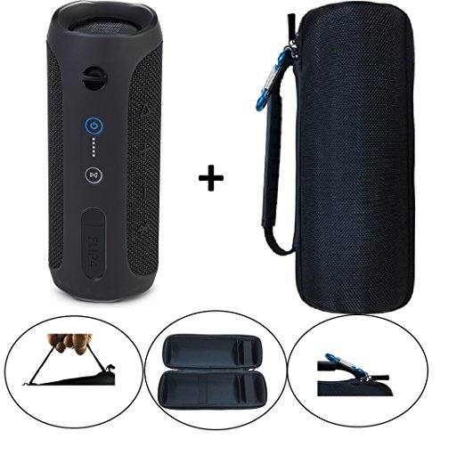 JBL Flip 4 Splash proof Portable Bluetooth speaker, Black PLUS Protective Hard Cover Portable Case, Black