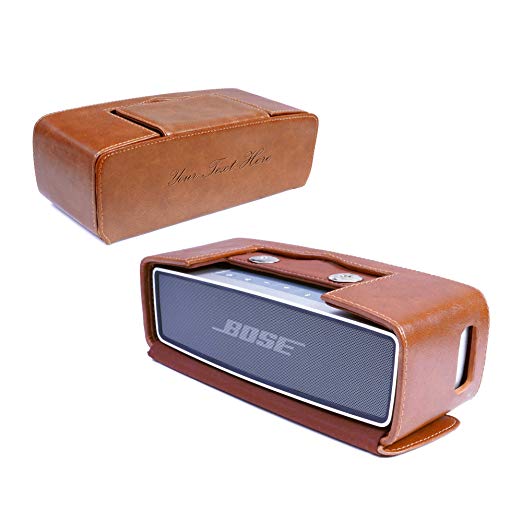 Tuff-luv Personalised Vintage Genuine Leather NFC Travel Case for Bose Sound Link Mini/Mini II with NFC Tag - Brown